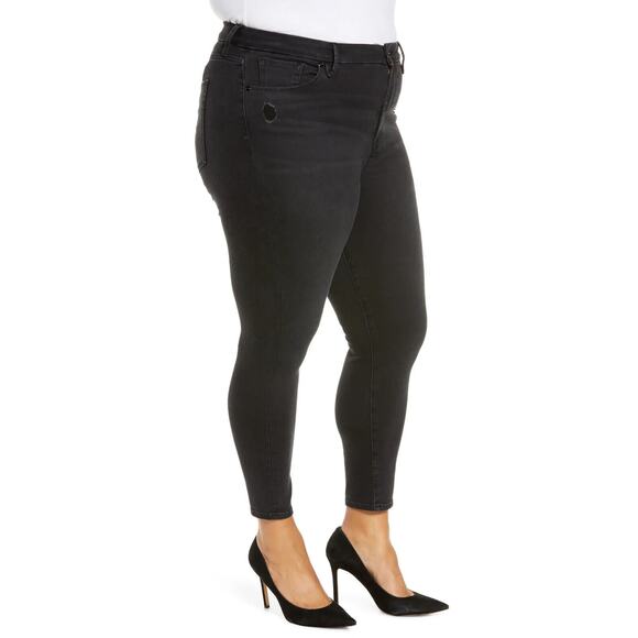 Good American Good Waist Ripped High Waist Crop Jeans Distressed Black Size 14 - Picture 12 of 12